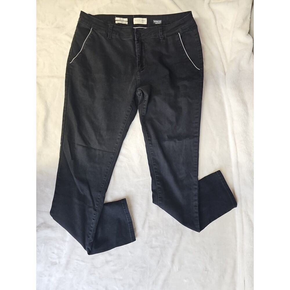 Scott James Pants Mens 36X30.5 Black Slim Straight Casual Chino Stretch 5 Pocket